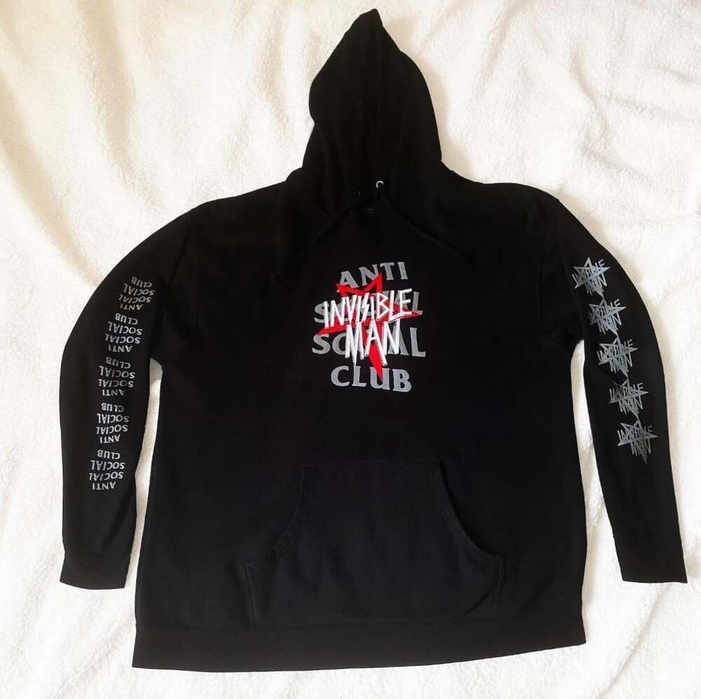 Anti Social Social Club Invisible Man Hoodie Size XXL Black Graphic Print Hoodie